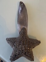 Gyönyörű régi gyöngyökkel hímzett karácsonyfa csillag dísz. Nagy.