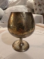 Gyönyörű ezüstözött, angol talpas kehely, konyakos pohár