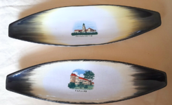 Régi bodrogkeresztúri fali dísz asztalközép kínáló 2db egyben 34,5x9,5x3cm Pannonhalma Kapuvár