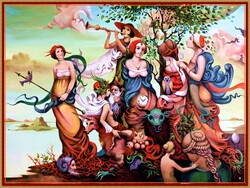 Kolozsvári Grandpierre Miklós "Ahol a múzsák pletykálnak..." c. festmény