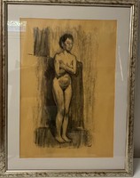 Loydl Béla: Álló akt (szénrajt)