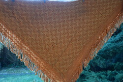 Antik régi népi vastag gyapjú kendő vállkendő BERLINER népviselet viselet narancssárga 180+ rojt