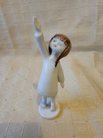 Hollóházi art deco integető kislány