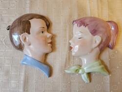 Art deco kislány kisfiú porcelán fejek,Büv!