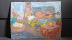 Vadász jelzéssel: Csendélet gitárral (olajfestmény)