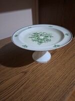 Hollóházi porcelán zöld virág, Erika mintás tortatál. 26 cm. Hibátlan. Jelzett