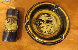 Régi kézzel festett görög porcelán hamutartó  és öngyújtótartó nem használt