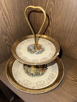 Porcelán kínáló 22K aranyozott, kétszintes