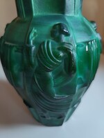 Curt schlevogt art deco malachite glass vase – artur plewa relief figurine rarity, 1930s