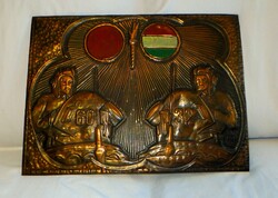 Rézdomborítás plakett szovjet-magyar barátság 1950- 1960 év
