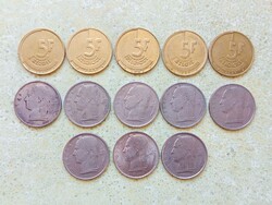 Belgium 13 db Különböző Érme 5 Frank Francs 1948-1993