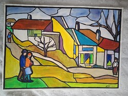 Kortárs Ólomüveg festmény -  Taban Anno II. - 2010 - 50 cm x 70 cm - gouache, papir