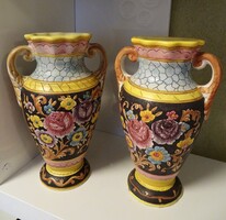 2 pcs. Large Deruta Italian ceramic vase – 30 cm, hand-painted majolica – vintage ceramic, perfect for