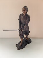 Monumentális bronz japán harcos szobor – 42 cm, 8 kg, rendkívül részletgazdag kidolgozás