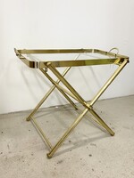 Vintage tálalóasztal, összecsukható, üveg tálcával ,Hollywood Regency stílus