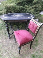 III. Napoleon / boulle table + chair. Copper, mother-of-pearl inlay.