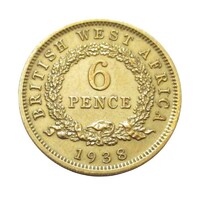 Brit Nyugat-Afrika,6 pence 1938 VF+ ötvözet