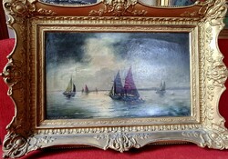 Rubovics Márk: Balatoni vitorlások c. olajfestmény