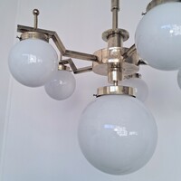 Art deco - Streamline 5 karos - 6 égős nagy méretü réz csillár - tejüveg gömb búrák - Lampart