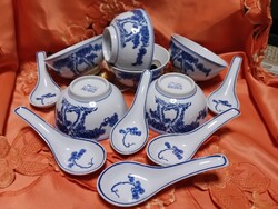 Jellegzetes kínai porcelán rizses tál kanállal,  6 személyes.