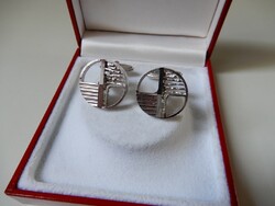 Régi modernista stílusú mandzsettagomb pár, ródiumozott.