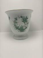 Hibátlan, nagy méretű Herendi Zöld Indiai Virágkosár mintás kaspó / váza – aranyozott