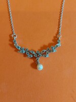 Vintage FOE jelzésű 925-ös sterling ezüst markazit köves colier 1 db igazgyönggyel 47cm hosszú