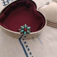 Türkiz korall köves VIRÁG gyönyörű EZÜST gyűrű