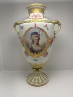 NAGY MÉRETŰ, 38 CM-ES FRANZ ANTON MEHLEM PORCELÁN VÁZA – KÉZZEL FESTETT, ARANYOZOTT, ART NOUVEAU