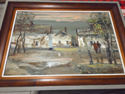 Csikós András: Utcai beszélgetés - Jelzett, zsűrizett olajfestmény