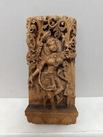 Antik India hindu Síva Parvati dombormű faragott fa szobor hinduizmus kép 363 6296