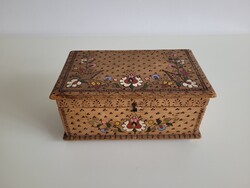 Régi 1939 Szegedi emlék népi motívumos fa doboz virág motívumos antik szuvenír