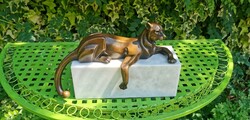 Art-deco Pihenő leopárd - bronz szobor