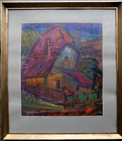 Hován László 1920-1990 Eredetiség igazolással SZÁMLÁVAL " Házak "