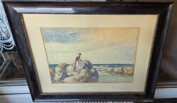 Neogrády Antal: Tengerparti sziklán álló hölgy