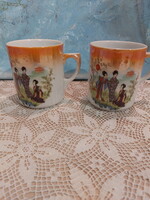 Zsolnay gésa jelenetes, szoknyás, lüszter mázas porcelán bögre, csésze, pohár