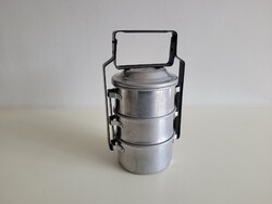Régi retro 3 részes kis méretű alumínium ételhordó ételes