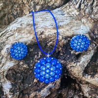 Ékszerszett pontfestéssel - nyaklánc + fülbevaló (nagy, kék kaptár)