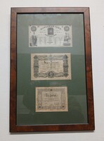 Kossuth bankó tabló 50 dollár 1852 100 forint 1848 10 forint 1848 Kossuth sk. aláírás Görgey pecsét