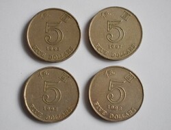 5 dollár 1994 ; 1997 ; 1998 Hong Kong , pénz , érme , 4 db. együtt