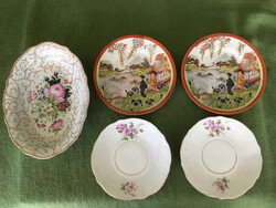 Porcelain bowl, bowls, 5 pieces in a set, old, painted with Asian and floral decor.