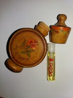 Régi bolgár BULGÁRIA rózsaolaj / parfüm festett égetett kulacs dísztartóban a képek szerint 6.