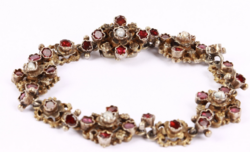Antik  ezüst aranyozott karkötő rubin és maggyöngy