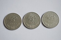5 KUNA 2000 ; 2001 ; 2010 , Horvátország , pénz , érme , 3 db. együtt