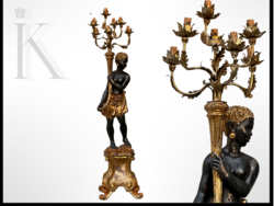 Lenyűgöző, velencei stílusú "mór" (blackamoor) 7 izzós állólámpa / kandeláber