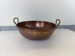 Antik habüst patinás vörösréz réz hab üst sárgaréz fülekkel konyhai eszköz 824 6459