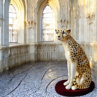 Porcelán,  leopárd szobor