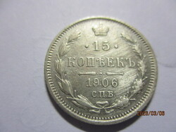 Orosz ország:  ezüst 15 kopejka 1906  XF   Kép szerint