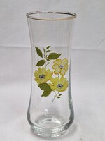 Régi vékony falú díszüveg virág mintás váza hibátlan állapotban 16 cm. magas