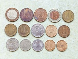 Oroszország 15 db Különböző Érme 1 2 5 10 50 100 Rubel 1991-2013